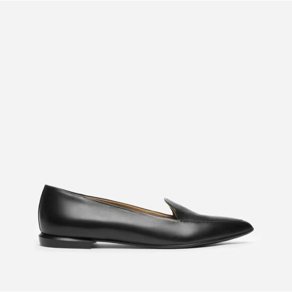 Everlane The Modern Point in Black Leather New Womens Flats Oxfords - Picture 3 of 16